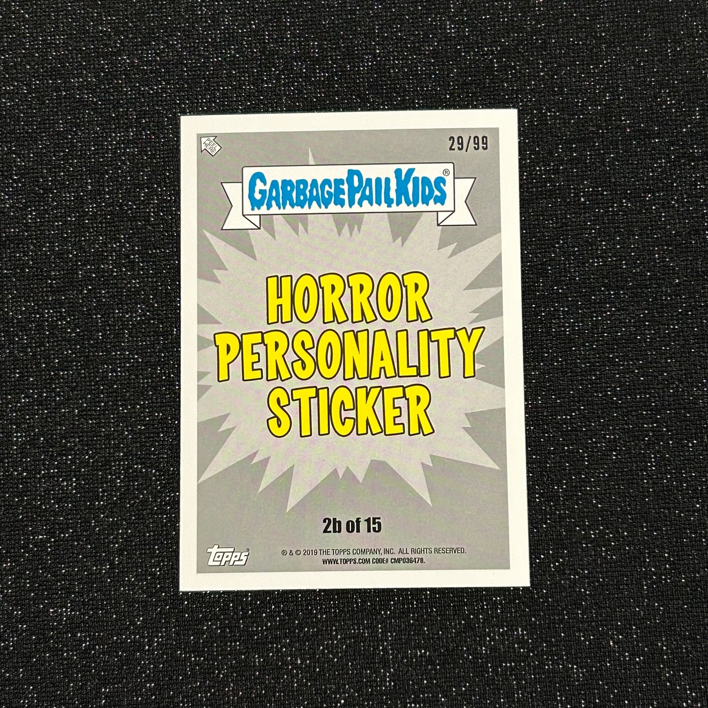 2019 GARBAGE PAIL KIDS REVENGE OF OH THE HORROR-IBLE: CONFLICTING CARPENTER 2b SPIT BLUE 29/99 - NM