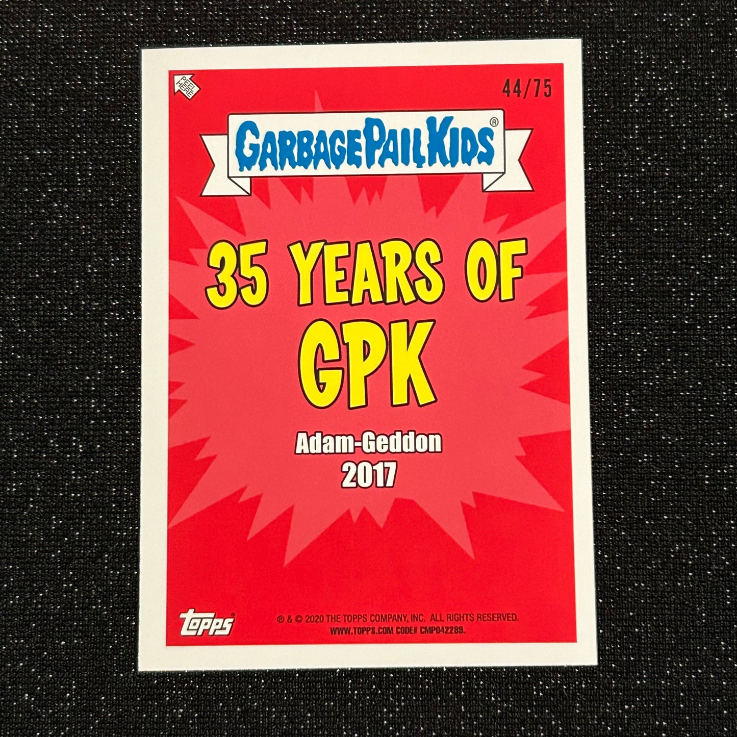 2020 GARBAGE PAIL KIDS 35TH ANNIVERSARY: GUNNER CONTROL 84b BLOODY NOSE RED 44/75 - NM