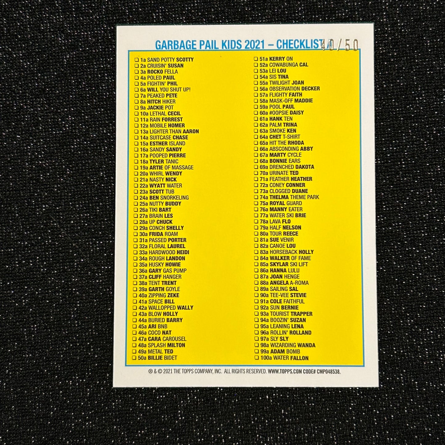 2021 GARBAGE PAIL KIDS GPK GOES ON VACATION: BOBBIN' BOB 18b FOOLS' GOLD 40/50 - NM