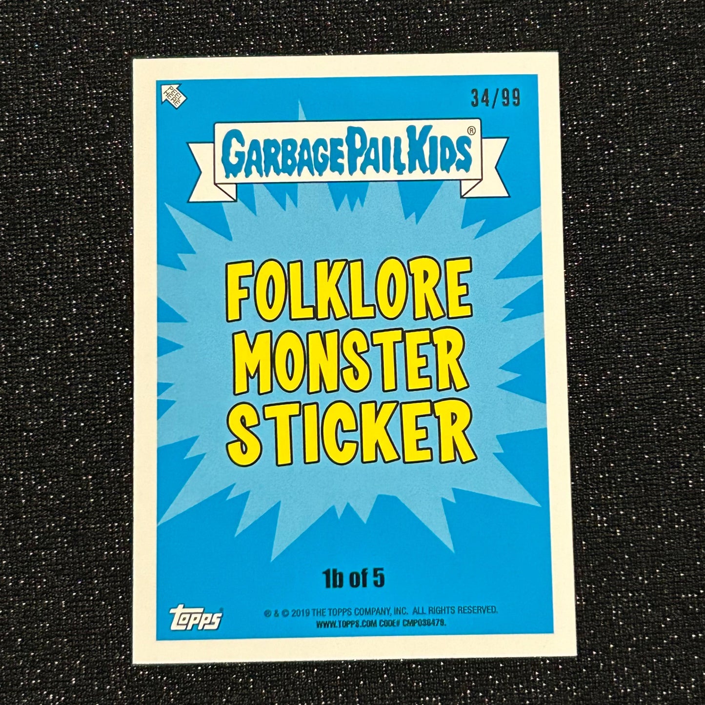 2019 GARBAGE PAIL KIDS REVENGE OF OH THE HORROR-IBLE: TEETHY STEVIE 1b SPIT BLUE 34/99 - NM